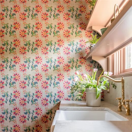 French Floral in Multi Natural Stripe