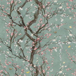 Plum Blossom in Silver is a Japanese floral wallpaper